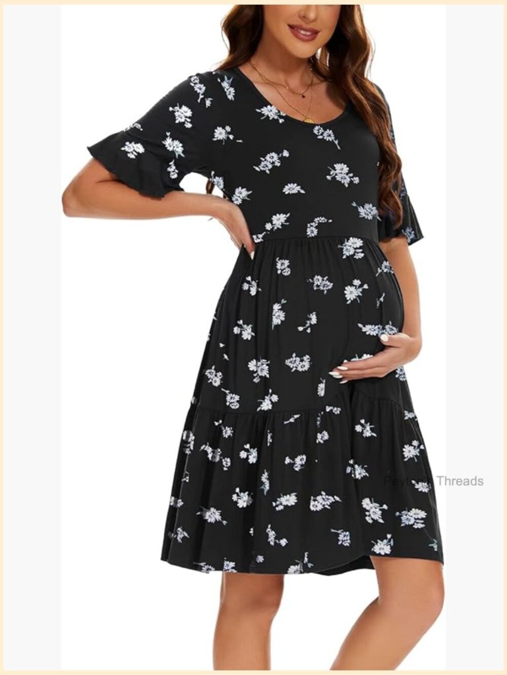 Maternity Dress Ruffle Short Sleeve Summer Pregnancy Clothes